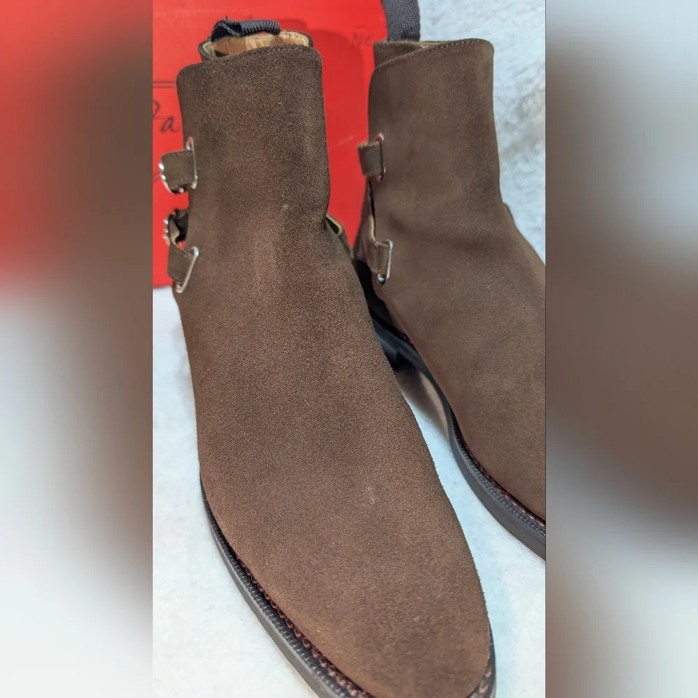 J. FitzPatrick Genesee Jodhpur Dark Brown Suede Leather Designer Boots Mens US 7